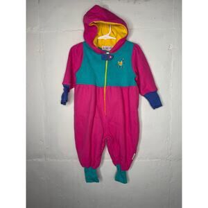 Vintage Rainbow Gymboree Fleece Hooded One Piece Size infant 0-6 Mo Pink